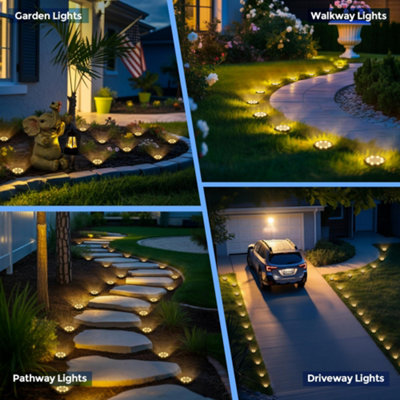 10 Pack Small Solar Ground Lights, Warm White Solar Powered Pathway ...