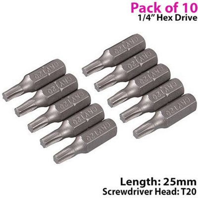 10 PACK T20 TRX TORX Star Chrome Vanadium Screwdriver Bits 1/4" Hex Steel Shank