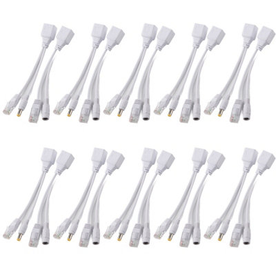 10 Pair IP Camera POE RJ45 Cable Power Over Ethernet Adapter Injector Splitter DC 12 V