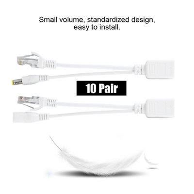 10 Pair IP Camera POE RJ45 Cable Power Over Ethernet Adapter Injector Splitter DC 12 V
