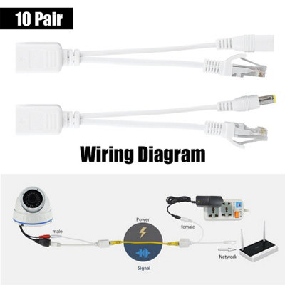 10 Pair IP Camera POE RJ45 Cable Power Over Ethernet Adapter Injector Splitter DC 12 V