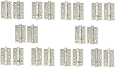 10 Pairs of 75mm 3" Satin Nickel Finish Ball Bearing Hinges for Internal Doors