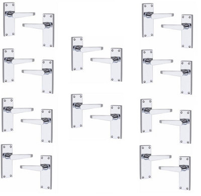 10 Pairs Victorian Straight Lever Latch Handles Polished Chrome Finish 120mm x 40mm - Golden Grace