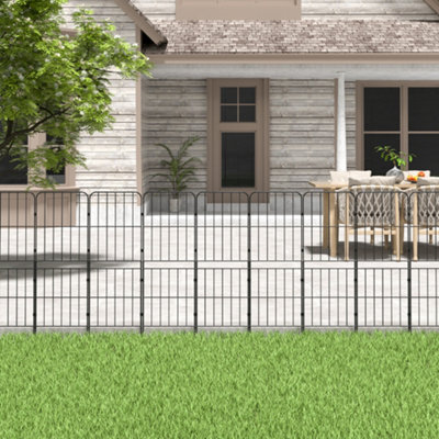 10 Panels 31x96cm Flat Top Metal Borders Fence Yard Edging Decor for Garden Pet Dogs,Black