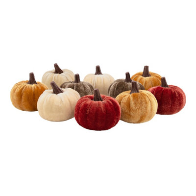 10 Pcs Mini Velvet Pumpkins, Orange Black Design, Soft Fabric Halloween ...