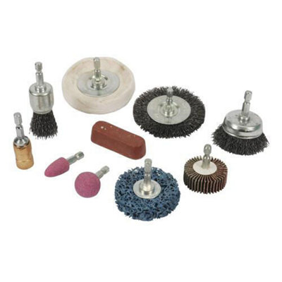 10 Piece 6mm Cleaning Polishing Kit For Power Drill Buffing Wheel Wire Brush