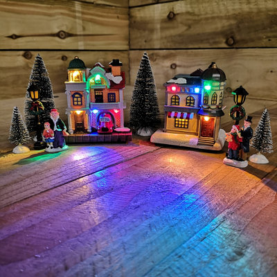 10 Piece Battery Operated Victorian Christmas Lit Winter Village Scene
