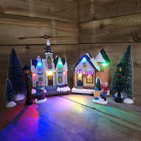 10 Piece Battery Operated Victorian Christmas Lit Winter Village Scene