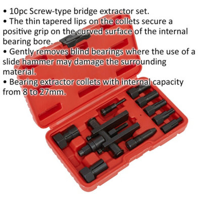 10 Piece Bridge Bearing Puller 8mm to 27mm Screw Type Bridge