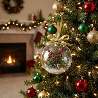10 Piece Clear Fillable Baubles 10cm Plastic Christmas Tree Decorations