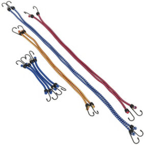 10 Piece Elasticated Bungee Cord Set - Assorted Sizes - 4 Different Lengths