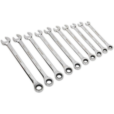 10-Piece Extra Long Combination Spanner Set - 10mm to 19mm with Slim Handle Design