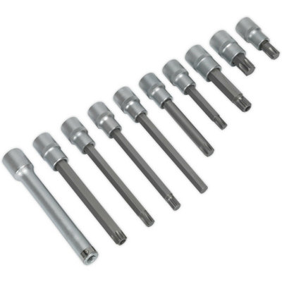 10 Piece Head Bolt Socket Bit Set - 1/2" Sq Drive - S2 Steel Male Bits - Knurled