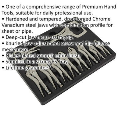 10 Piece Locking Pliers C-Clamp Set - Deep Cut Jaws - Chrome Vanadium Steel