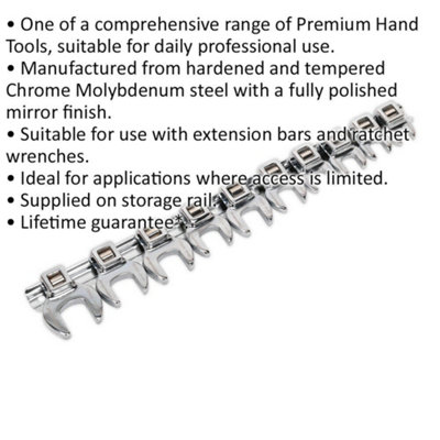 10-Piece Open Ended Crows Foot Nut Spanner Socket Set with 3/8" Drive