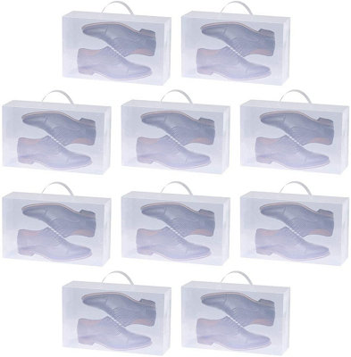 10 Piece Set Corrugated Plastic Shoe Storage Boxes with Handle - Unisex for Men and Women Foldable