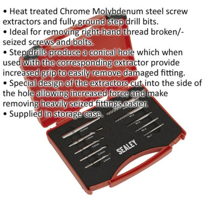 10 Piece Step Drill Screw / Bolt Extractor Set - Broken & Seized Screw ...