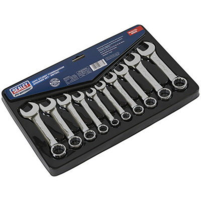 10-Piece Stubby Combination Spanner Set - 10mm to 19mm - 12 Point Short ...
