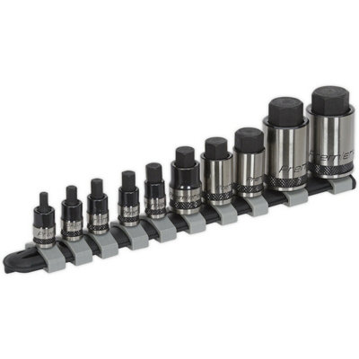 10-Piece Stubby Hex Socket Bit Set for 1/4" 3/8" & 1/2" Drive - Durable Allen Wrenches