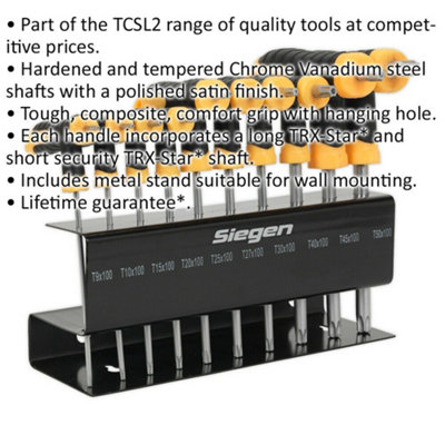 10-Piece T-Handle TRX-Star Key Set for Precision Fastening - Sizes T9 ...