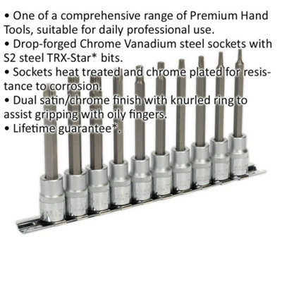 10-Piece TRX Star Socket Bit Set for 3/8-Inch Drive - T10 to T50 with ...