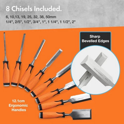 10 Piece Wood Chisel Set with Honing Guide Sharpening Stone and Storage ...