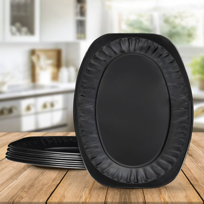 10 Pk Coppice Black Oval Aluminium Foil Platters for Parties, Buffets & Entertaining 35 x 24cm. Food Safe