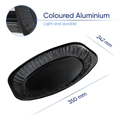 10 Pk Coppice Black Oval Aluminium Foil Platters for Parties, Buffets & Entertaining 35 x 24cm. Food Safe