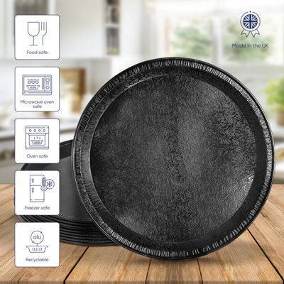 10 Pk Coppice Black Round Aluminium Foil Platters for Parties, Buffets & Entertaining 31cm. Food Safe