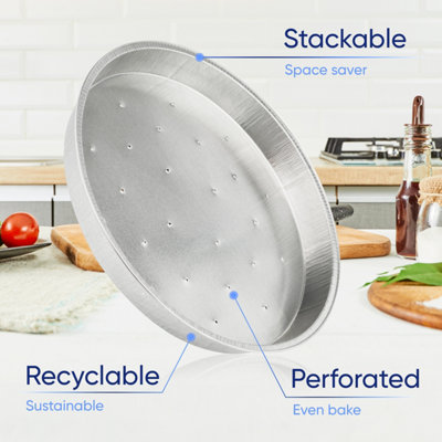 10 Pk Coppice Shallow Perforated Aluminium Foil Pie Dish for Baking, Serving & Food Storage 18x2cm Freezer, Microwave & Oven Safe