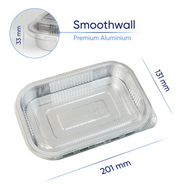 10 Pk Coppice Strong Aluminium Foil Oven Tray with Plastic Lid 20 x 13 x 3cm. Freezer, Microwave & Oven Safe