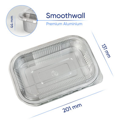 10 Pk Coppice Strong Aluminium Foil Oven Tray with Plastic Lid 20 x 13 x 4cm. Freezer, Microwave & Oven Safe