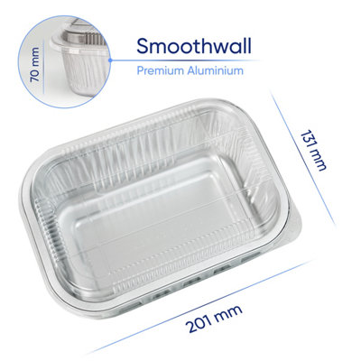 10 Pk Coppice Strong Aluminium Foil Oven Tray with Plastic Lid 20 x 13 x 7cm. Freezer, Microwave & Oven Safe
