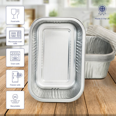 10 Pk Coppice Strong Aluminium Foil Oven Tray with Plastic Lid 20 x 13 x 7cm