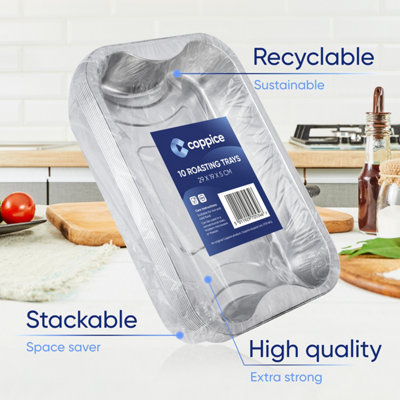 10 Pk Coppice Strong Aluminium Foil Trays for Baking, BBQ, Roasting & Grilling 29 x 19 x 5cm. Freezer, Microwave & Oven Safe