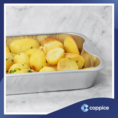 10 Pk Coppice Strong Aluminium Foil Trays for Baking, BBQ, Roasting & Grilling 29 x 19 x 5cm. Freezer, Microwave & Oven Safe