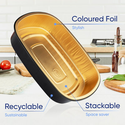 10 Pk Coppice Strong Gold & Black Aluminium Foil Trays for Baking, BBQ & Serving 23 x 18 x 4.5cm Freezer, Microwave & Oven Safe