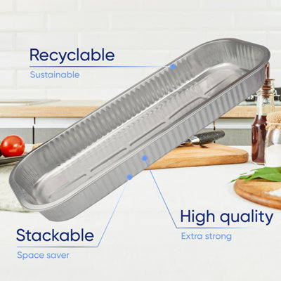 10 Pk Coppice Strong Long Aluminium Foil Tray for BBQ Ribs & Fish 38 x 14.5 x 4cm. Freezer, Oven & Food Safe