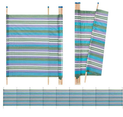 10 Pole Windbreaker Garden Camping Wind break Beach Sun Shade Holiday Stripe 5ft High x 20ft Long Green