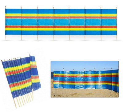 10 Pole Wooden Windbreak Beach Camping Windbreaker Sun Wind Shelter Striped 5ft High X 20ft Long  Traditional