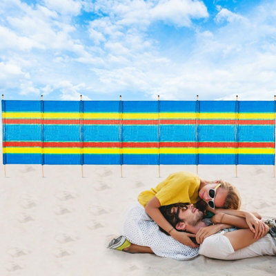 10 Pole Wooden Windbreak Beach Camping Windbreaker Sun Wind Shelter Striped 5ft High X 20ft Long  Traditional - 3