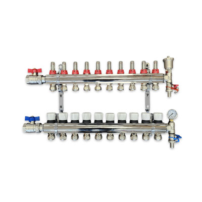 10 Ports Water Underfloor Heating Manifold with 15mm Pipe Connections