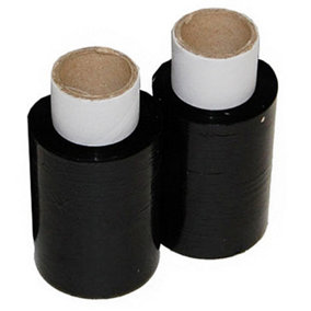 10 Rolls Of Black 100mm x 150m Mini Stretch Shrink Wrap Handy Sized 17mu Rolls