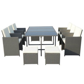 10 Seater Cannes Grey Cube Dining Set - Rattan Wicker