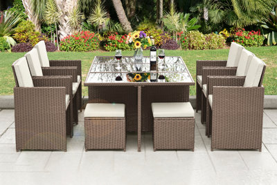 10-Seater Rattan Dining Set - Brown