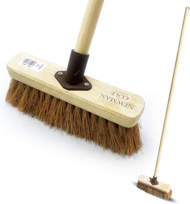 10'' Soft Broom with Natural Coco Bristles and 120cm Wooden Handle Durable Support Bracket Ideal for Indoor and Outdoor Cleaning