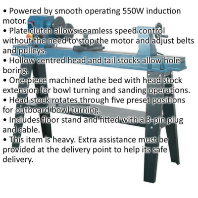 10 Speed Wood Lathe - 1100mm Centres - 550W Induction Motor - Woodwork Machine