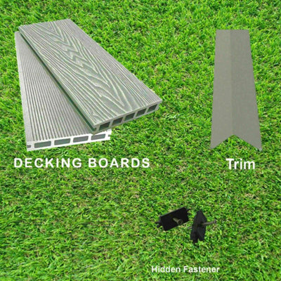 10 SQ Meters Ash Grey Composite Woodgrain Decking Kit 2.2M Boards