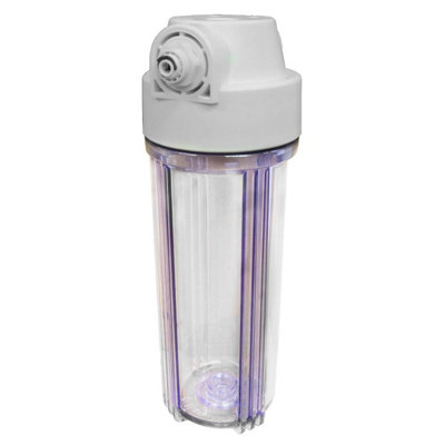 10" Standard Clear Water Filter Housing with 1/2" Female Ports (Fittings Included for 1/4" Push Fit Connection)