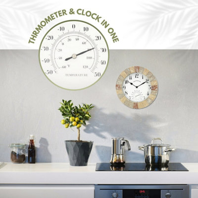 10'' Stonegate Wall Clock and Thermometer - Battery Operated